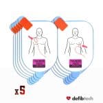 Lot de 5 paires d'électrodes de défibrillation de formation adulte pour défibrillateur Lifeline Defibtech